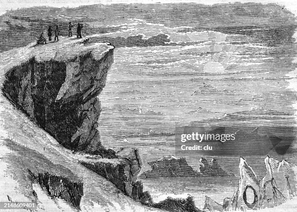 discovery of the northwest passage: land in sight - new amsterdam stock illustrations