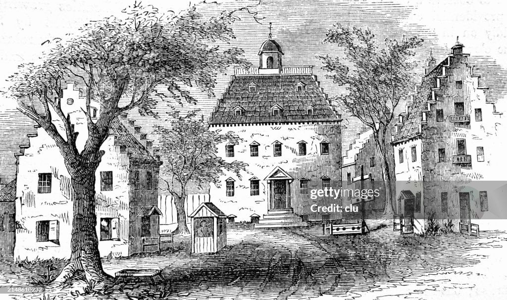 The Stadt Huys, first townhall of New York, New Amsterdam