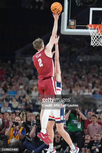 Grant Nelson of the Alabama Crimson Tide takes a shot during the NCAA Mens Basketball Tournament Final Four semifinal game against The Connecticut...