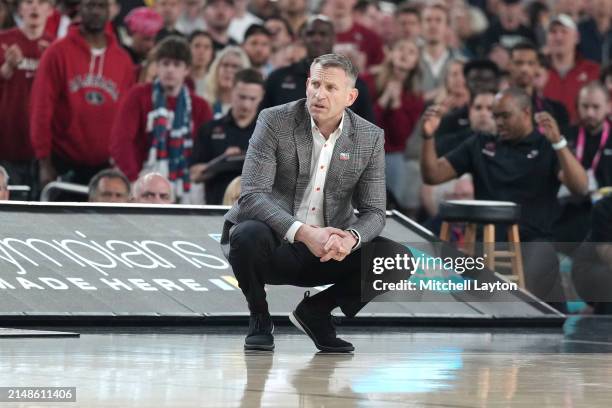 Head coach Nate Oates of the Alabama Crimson Tide looks on during the NCAA Mens Basketball Tournament Final Four semifinal game against The...