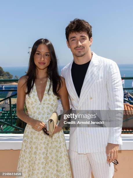 Alexandra Saint Mleux and Charles Leclerc during day eight of the Rolex Monte-Carlo Masters at Monte-Carlo Country Club on April 14, 2024 in...