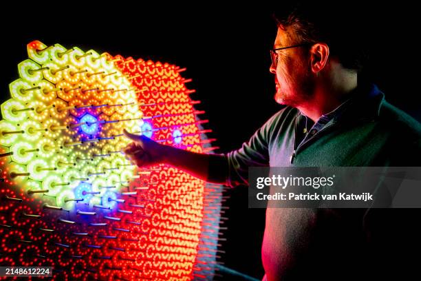 Prince Constantijn of The Netherlands tries out the interactive science & art installation Quantum Jungle by Robin Baumgarten during the launch of...