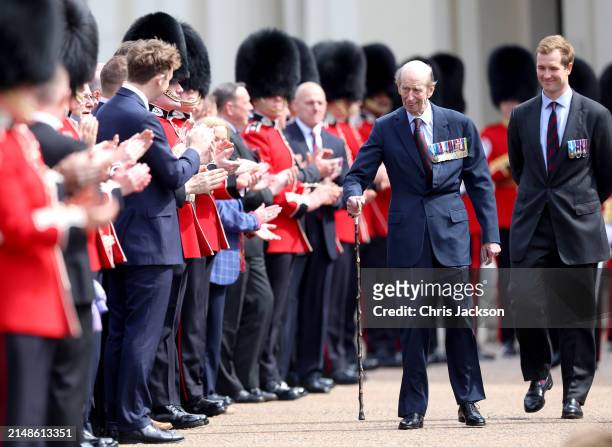 Members of the Scots Guards regiment and association veterans are lined up for Prince Edward, Duke of Kent departure from the Scots Guards' Annual...
