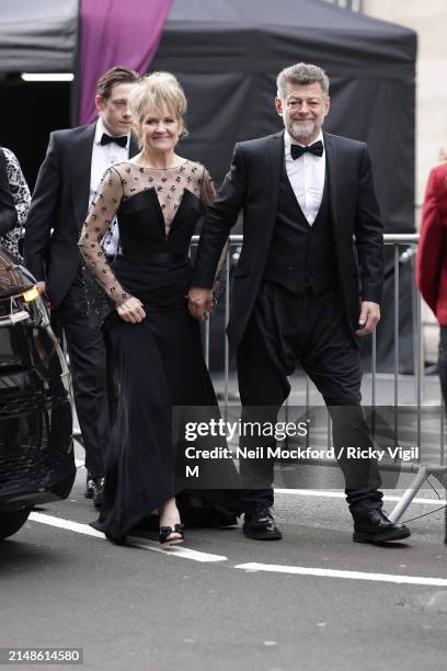 Lorraine Ashbourne and Andy Serkis seen attending The Olivier Awards 2024 at Royal Albert Hall on April 14, 2024 in London, England.