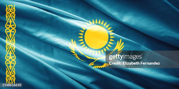 flag of kazakhstan - kasachstan stock-fotos und bilder