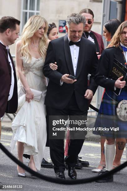 Michael Sheen and Anna Lundberg arrive for The Olivier Awards 2024 at Royal Albert Hall on April 14, 2024 in London, England.