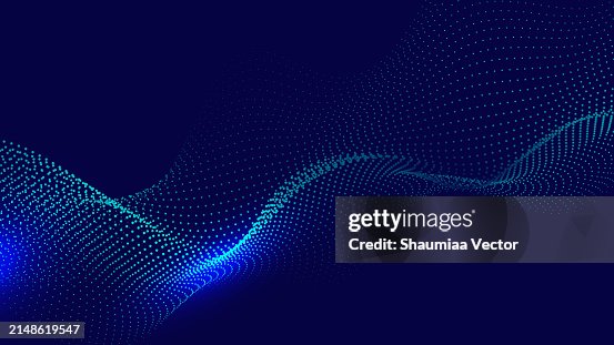 Onde di energia incandescente blu astratte da particelle di linee tratteggiate con effetto sfocatura su sfondo scuro. Design futuristico e moderno dello sfondo per aziende, presentazioni, annunci, banner, siti Web, landing page, sfondi e altro ancora Onde di energia incandescente blu astratte da particelle di linee tratteggiate con effetto sfocatura su sfondo scuro. Design futuristico e moderno dello sfondo per aziende, presentazioni, annunci, banner, siti Web, landing page, sfondi e altro ancora