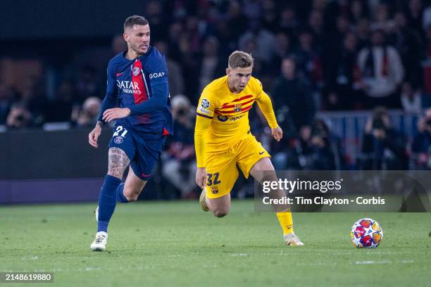 Fermín of Barcelona defended by Lucas Hernández of Paris Saint-Germain during the Paris Saint-Germain V Barcelona, UEFA Champions League,...