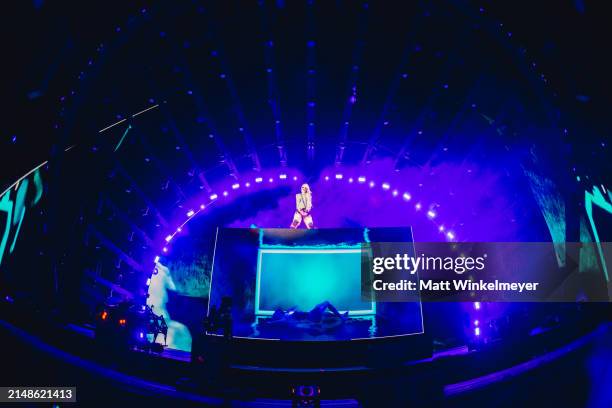 Grimes performs at the Sahara Stage at the 2024 Coachella Valley Music And Arts Festival weekend 1 day 2 at Empire Polo Club on April 13, 2024 in...