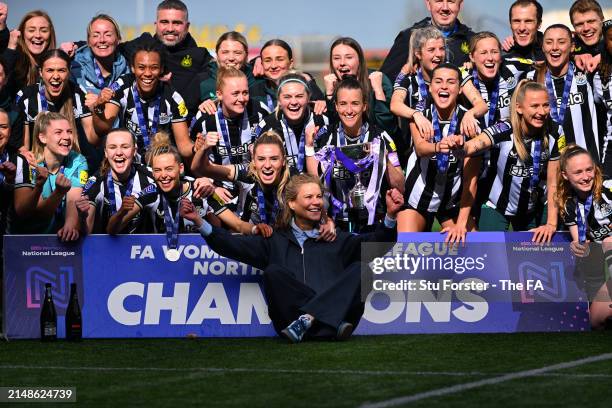 Amanda Staveley, Co-Owner of Newcastle United, and players of Newcastle United, pose for a photo with The FA Women's National League Northern Premier...