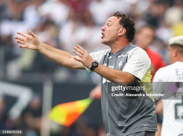 Gabriel Milito, head coach of Atletico MG gestures during a match between Corinthians and Atletico MG as part of Brasileirao Series A at Neo Quimica...