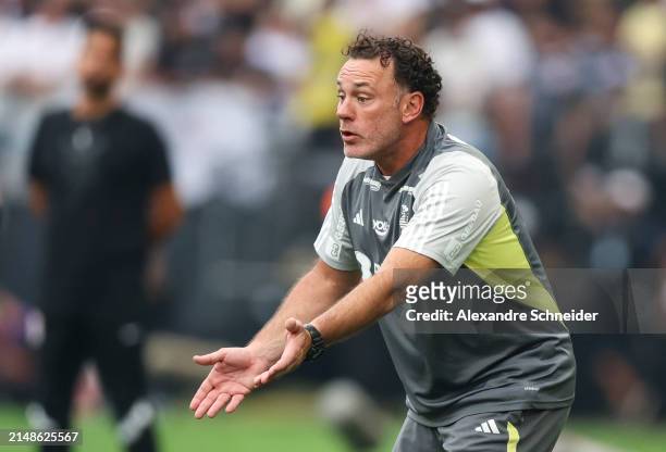 Gabriel Milito, head coach of Atletico MG gestures during a match between Corinthians and Atletico MG as part of Brasileirao Series A at Neo Quimica...