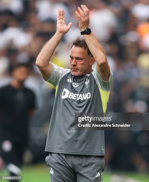 Gabriel Milito, head coach of Atletico MG gestures during a match between Corinthians and Atletico MG as part of Brasileirao Series A at Neo Quimica...