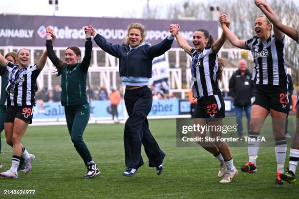 Amanda Staveley, Co-Owner of Newcastle United , and players celebrate after winning The FA Women's National League Northern Premier Division trophy...