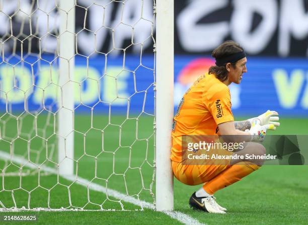 Cassio of Corinthians gestures during a match between Corinthians and Atletico MG as part of Brasileirao Series A at Neo Quimica Arena on April 14,...