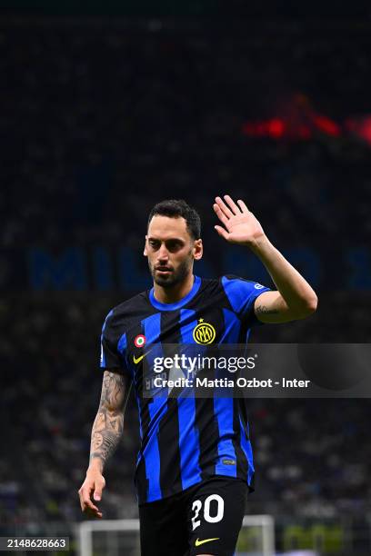 Hakan Calhanoglu of FC Internazionale, in action, looks on during the Serie A TIM match between FC Internazionale and Cagliari at Stadio Giuseppe...