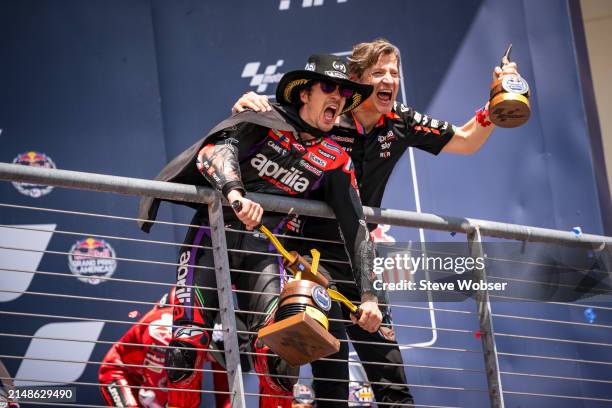 Maverick Viñales of Spain and Aprilia Racing with Massimo Rivola during the Race of the MotoGP Red Bull Grand Prix of The Americas at the Circuit Of...
