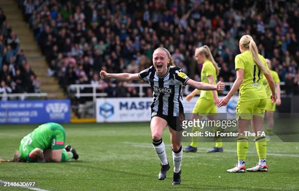 Katie Barker of Newcastle United celebrates scoring her team's fourth goal during The FA Women's National League Northern Premier Division match...