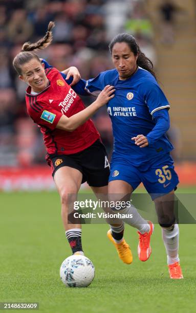 Mayra Ramirez of Chelsea and Maya Le Tissier of Manchester United in action during the Adobe Women's FA Cup semi-final between Manchester United and...