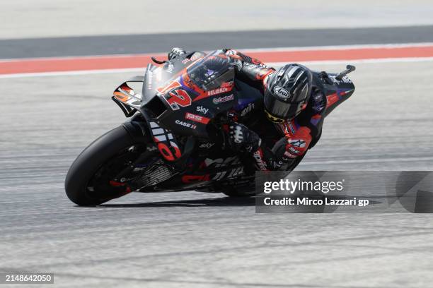 Maverick Vinales of Spain and Aprilia Racing rounds the bend during the MotoGP Race during the MotoGP Of The Americas - Race on April 14, 2024 in...