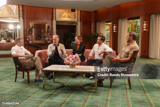 Mikey O’Connell interviews Abe Sylvia, Kristen Wiig, Tate Taylor and Josh Lucas during Closer Look: ATV "Palm Royale" at The Beverly Hills Hotel on...