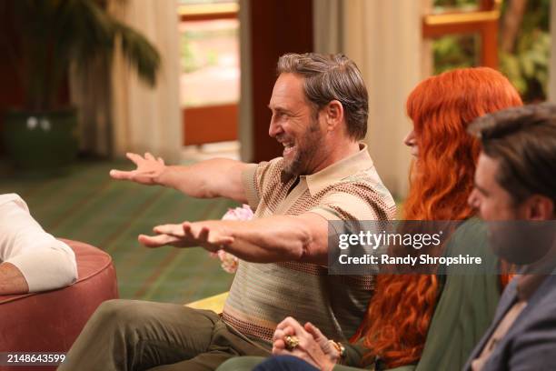 Josh Lucas, Ellen Reede and Jeff Toyne are interviewed during Closer Look: ATV "Palm Royale" at The Beverly Hills Hotel on April 14, 2024 in Beverly...