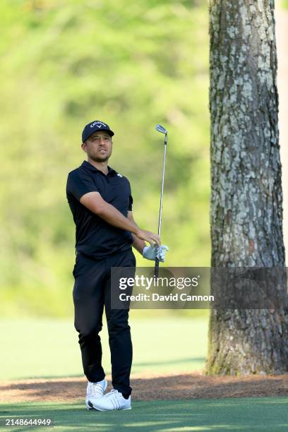 Xander Schaffele of The United States plays his second shot on the 11th hole during the final round of the 2024 Masters Tournament at Augusta...