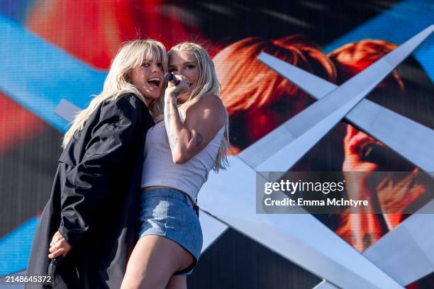 Reneé Rapp and Kesha perform onstage at the 2024 Coachella Valley Music and Arts Festival at Empire Polo Club on April 14, 2024 in Indio, California.