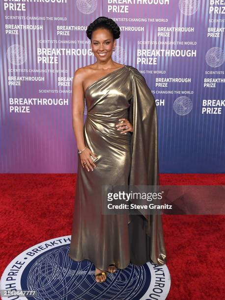 Alicia Keys arrives at the 10th Annual Breakthrough Prize Ceremony at Academy Museum of Motion Pictures on April 13, 2024 in Los Angeles, California.