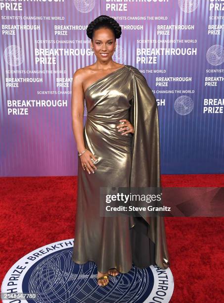 Alicia Keys arrives at the 10th Annual Breakthrough Prize Ceremony at Academy Museum of Motion Pictures on April 13, 2024 in Los Angeles, California.