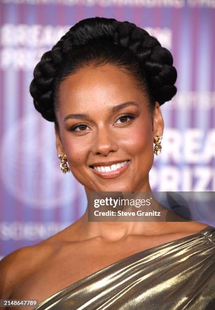 Alicia Keys arrives at the 10th Annual Breakthrough Prize Ceremony at Academy Museum of Motion Pictures on April 13, 2024 in Los Angeles, California.