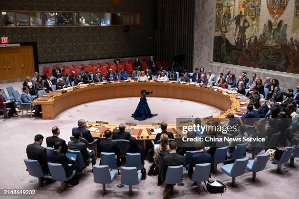 Security council meeting for emergency talks on Iran's attack against Israel is held at the United Nations headquarters on April 14, 2024 in New York...