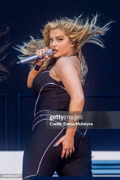 Bebe Rexha performs onstage at the 2024 Coachella Valley Music and Arts Festival at Empire Polo Club on April 14, 2024 in Indio, California.