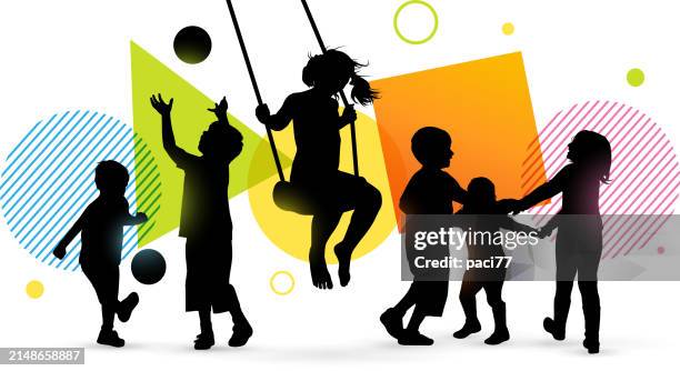 happy kids playing. vector illustration silhouettes. - outdoor fun stock illustrations