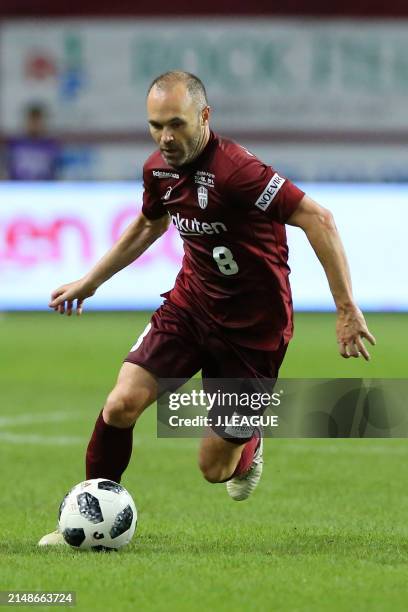 Andres Iniesta of Vissel Kobe in action during the J.League J1 match between Vissel Kobe and Sanfrecce Hiroshima at Noevir Stadium Kobe on August 15,...