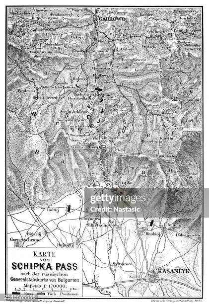 map of the shipka pass based on the russian general staff map of bulgaria - bulgaria stock illustrations