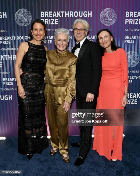 Anne Wojcicki, Glenn Close, honoree Dr. Fredrick Van Goor, and honoree Dr. Sabine Hadida attend the 10th Breakthrough Prize Ceremony at the Academy...