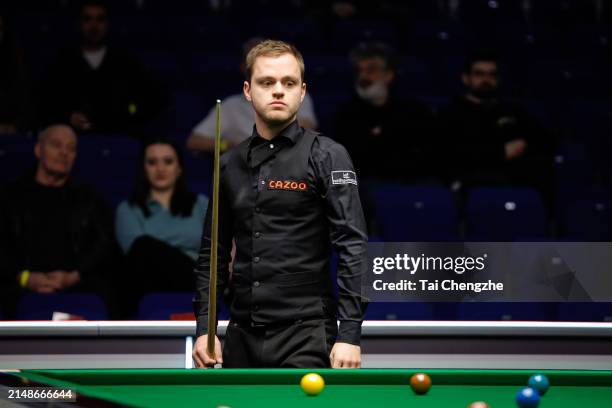 Lukas Kleckers of Germany reacts in the third round match against Chris Wakelin of England on day seven of 2024 World Championship Qualifiers at the...