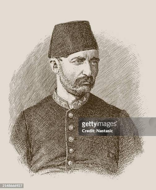 stockillustraties, clipart, cartoons en iconen met suleiman pasha turkish military during the war of 1876, governor and statesman - fez hoed