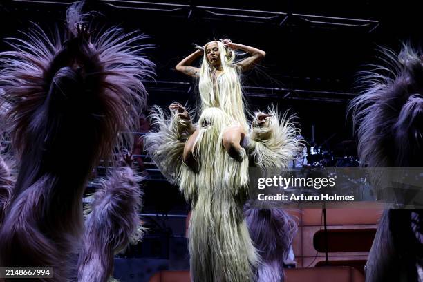 Doja Cat performs at the Coachella Stage during the 2024 Coachella Valley Music and Arts Festival at Empire Polo Club on April 14, 2024 in Indio,...