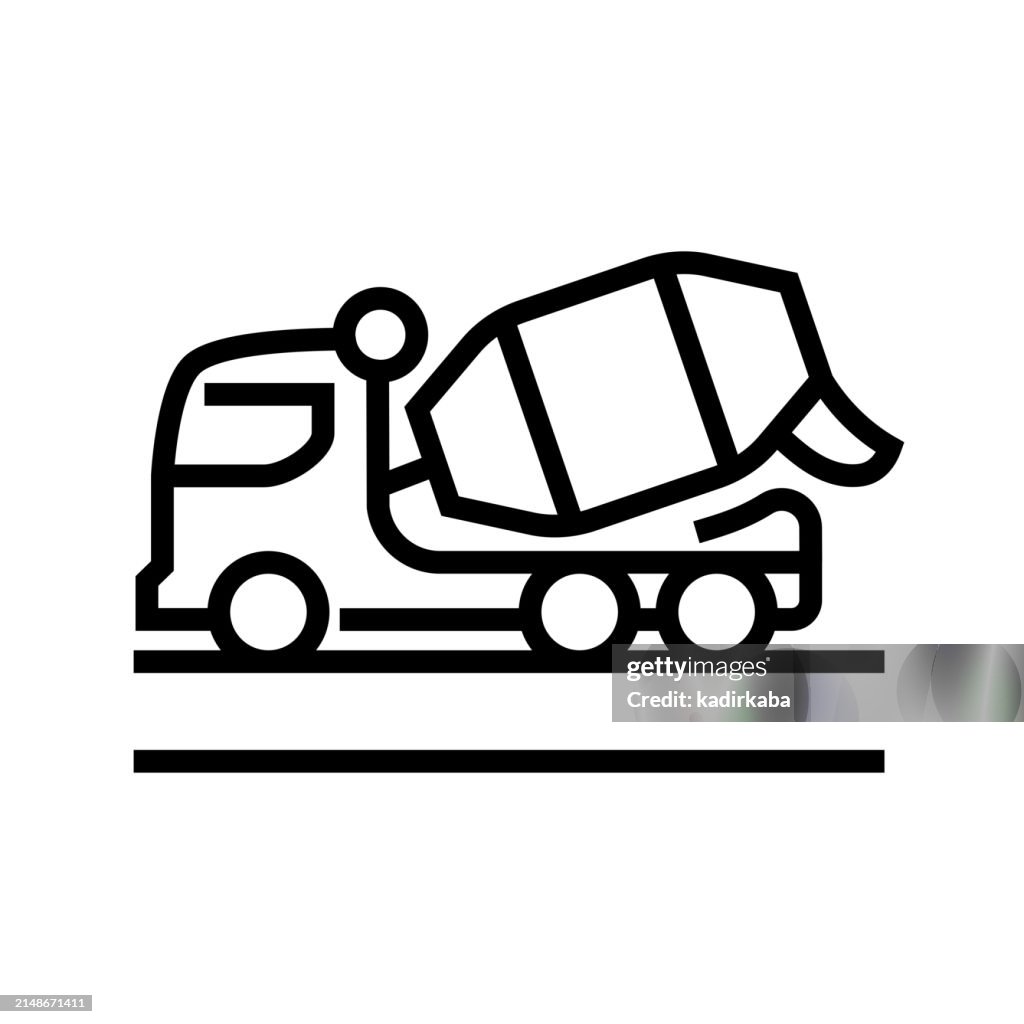 Concrete mixer, cement, construction work, cement factory line icon.