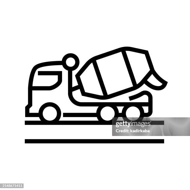 concrete mixer, cement, construction work, cement factory line icon. - cement truck stock illustrations