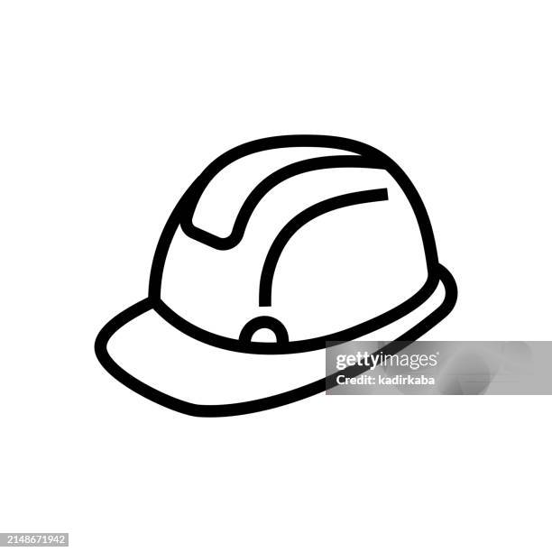 ilustraciones, imágenes clip art, dibujos animados e iconos de stock de casco protector, casco de trabajo, casco, icono de línea de ropa de trabajo protectora. - casco de trabajo