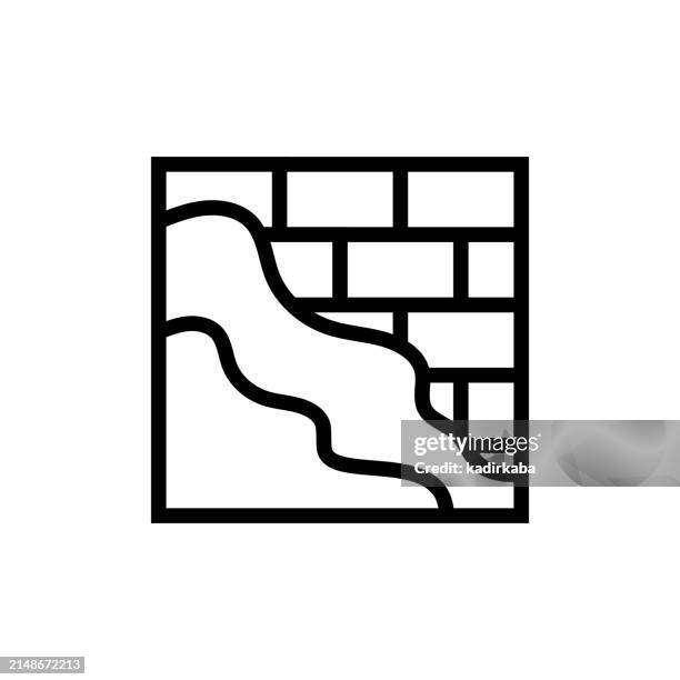 wall plaster line icon. building, construction, trowel, brick, cement. - concrete wall stock illustrations