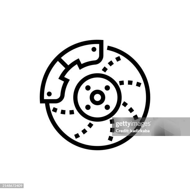 ilustraciones, imágenes clip art, dibujos animados e iconos de stock de icono de línea de disco de freno de coche. servicio de coche, pinza, pastilla de freno. - bloque de freno