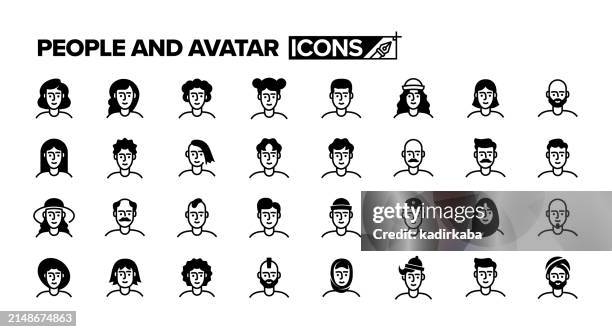 people and avatar line icon set. character, male, female, adult, boys, crowd of people, mature men, mature women, mixed age range, group of people. - 18 19 years stock illustrations