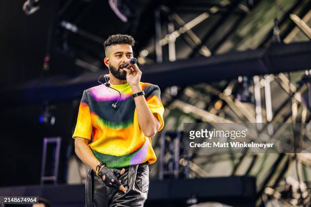 Dhillon performs at the Sahara Stage at the 2024 Coachella Valley Music And Arts Festival weekend 1 day 3 at Empire Polo Club on April 14, 2024 in...