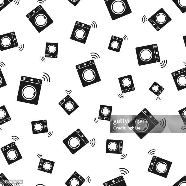 smart washing machine. seamless pattern. icons on white background - laundry machine stock illustrations