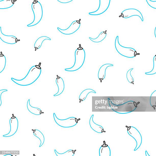 chilli pepper. seamless pattern. line icons on white background - cayenne pepper stock illustrations