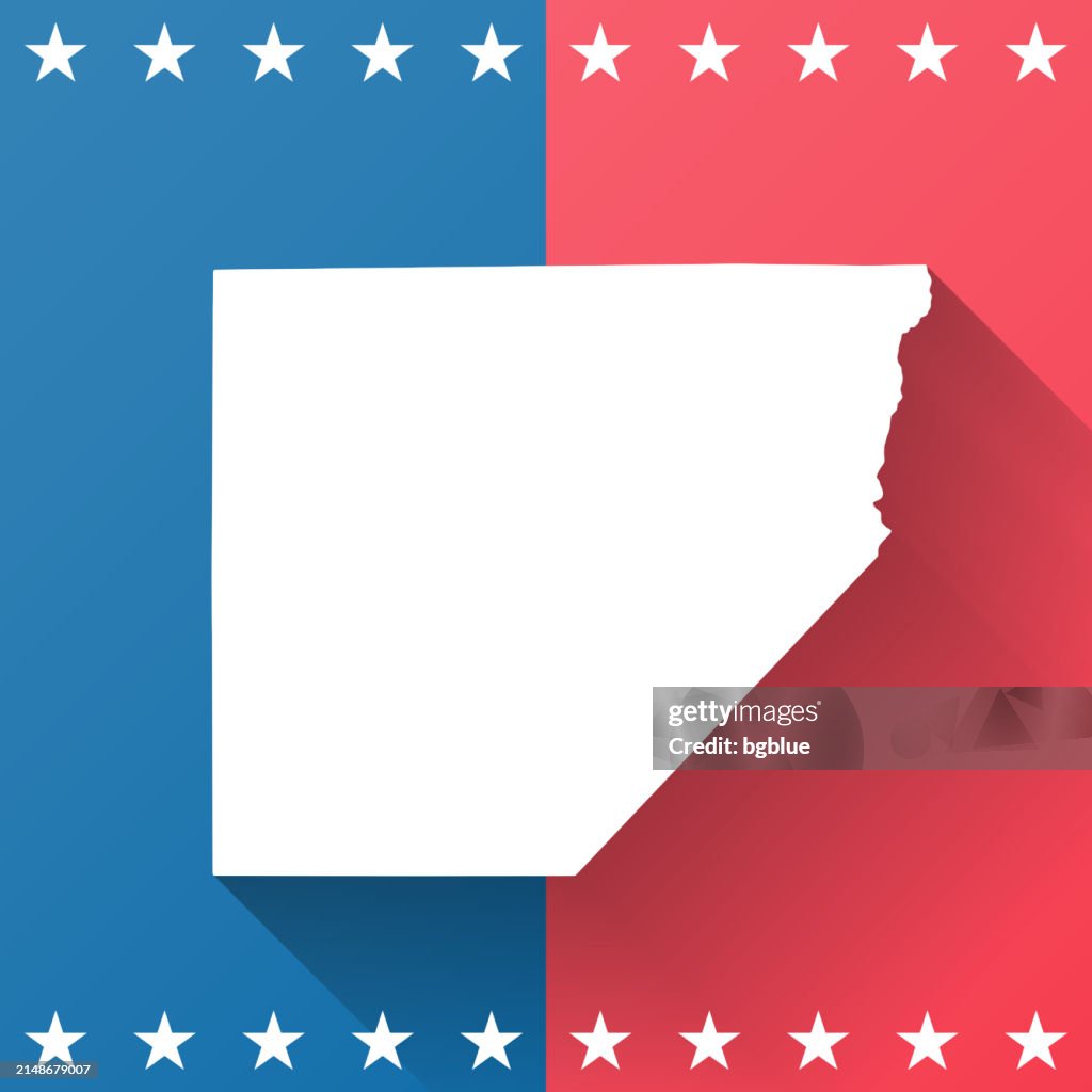 Alamosa County, Colorado. Map on blue and red background